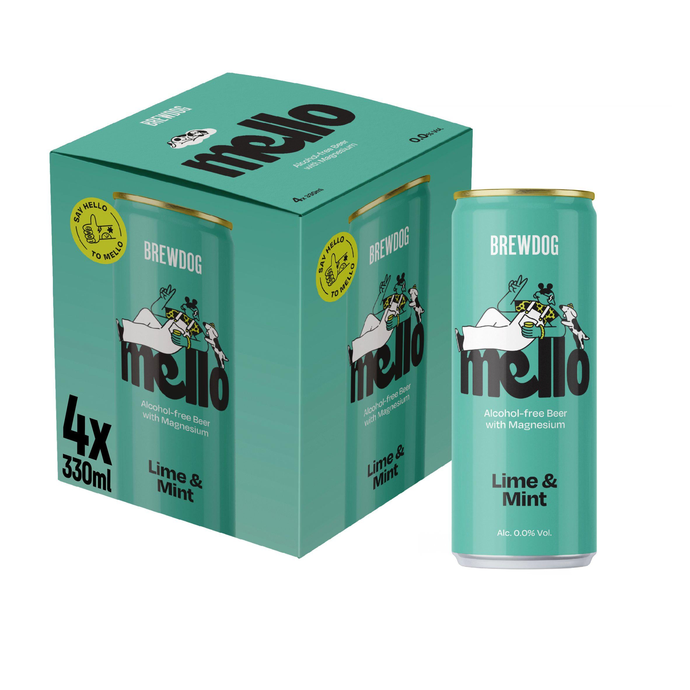 BrewDog alcohol-free beer Mello Lime & Mint 4 x 330ml, imported from the UK