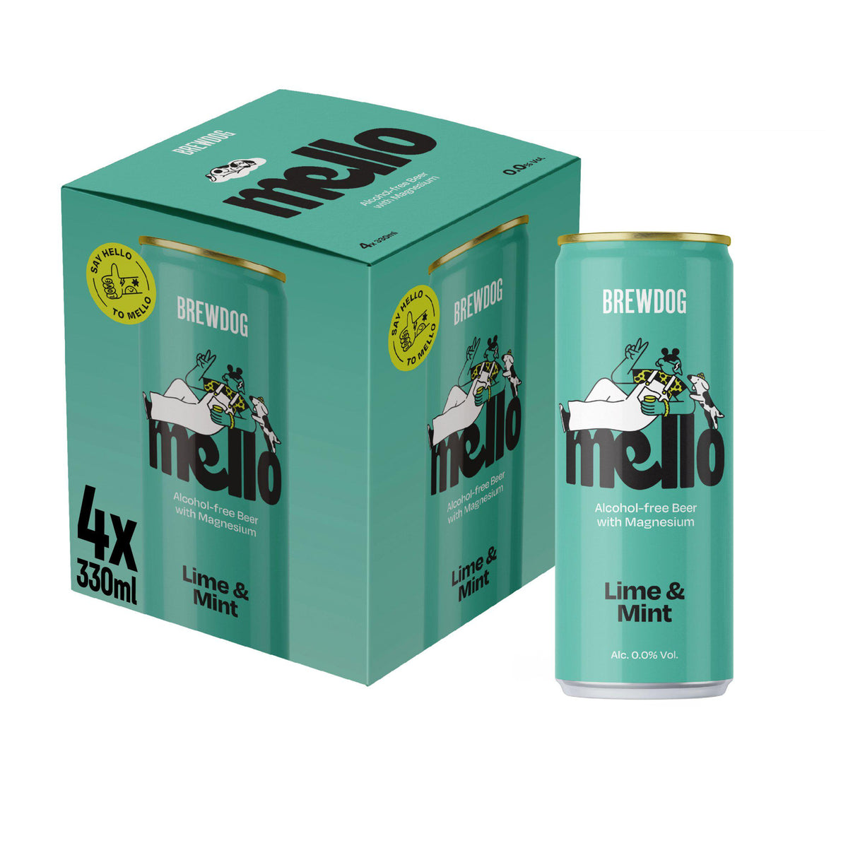 BrewDog alcohol-free beer Mello Lime & Mint 4 x 330ml, imported from the UK