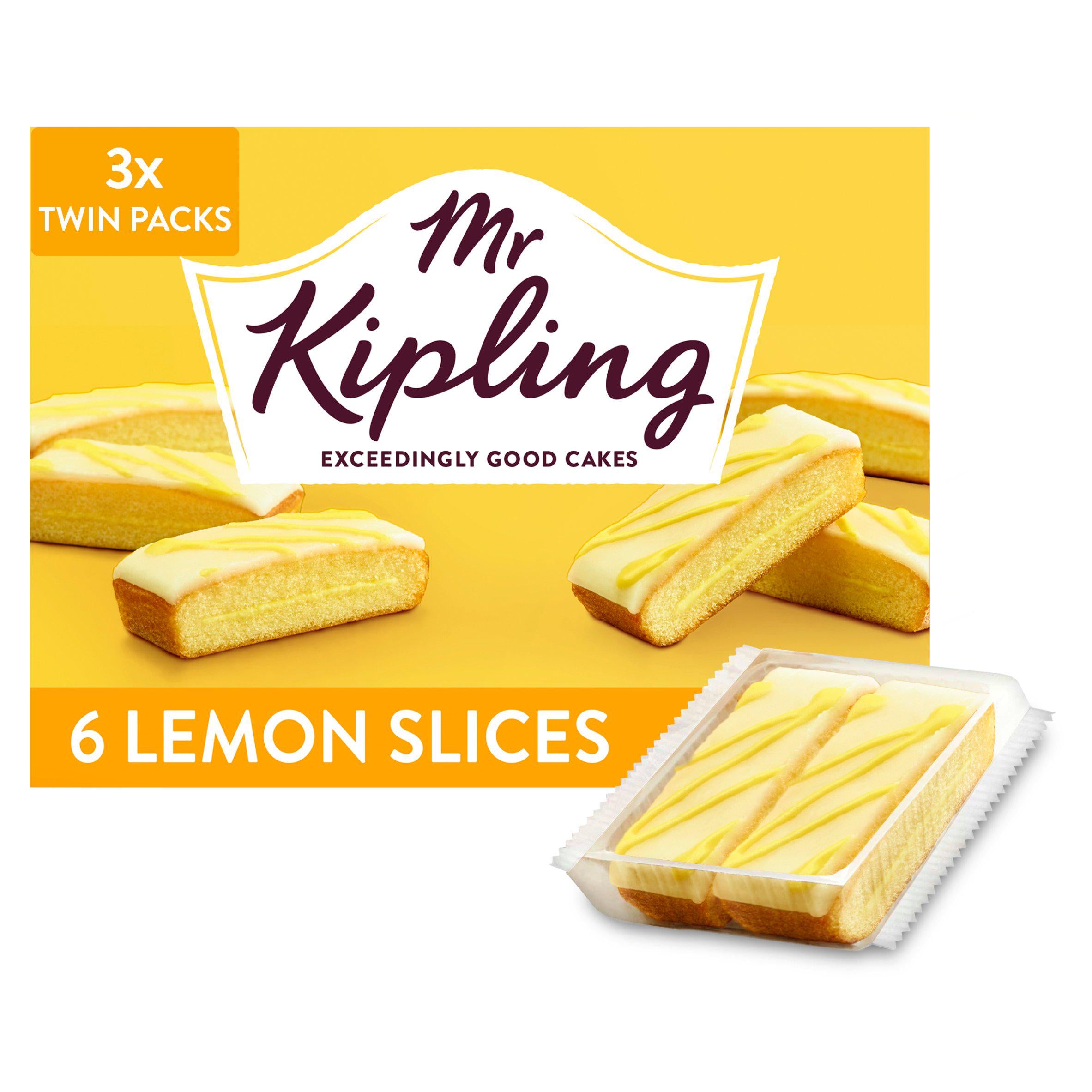 Mr Kipling lemon cake slices pack of 6, imported from the UK