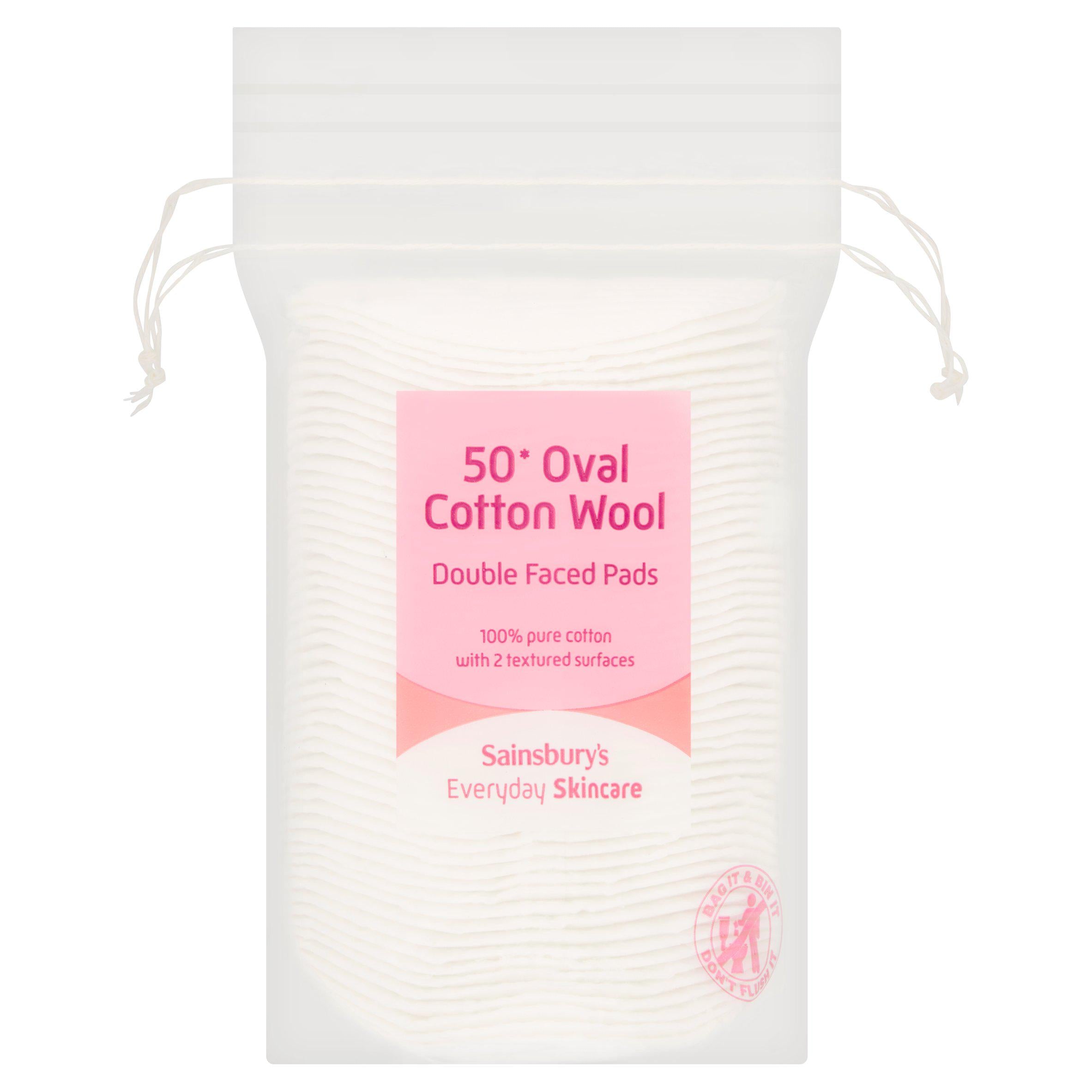 Sainsbury's double faced oval cotton wool pads x50, imported from the UK