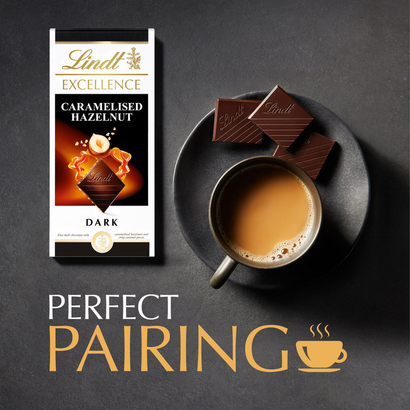 Lindt dark chocolate bar caramelised hazelnut 100g - British product