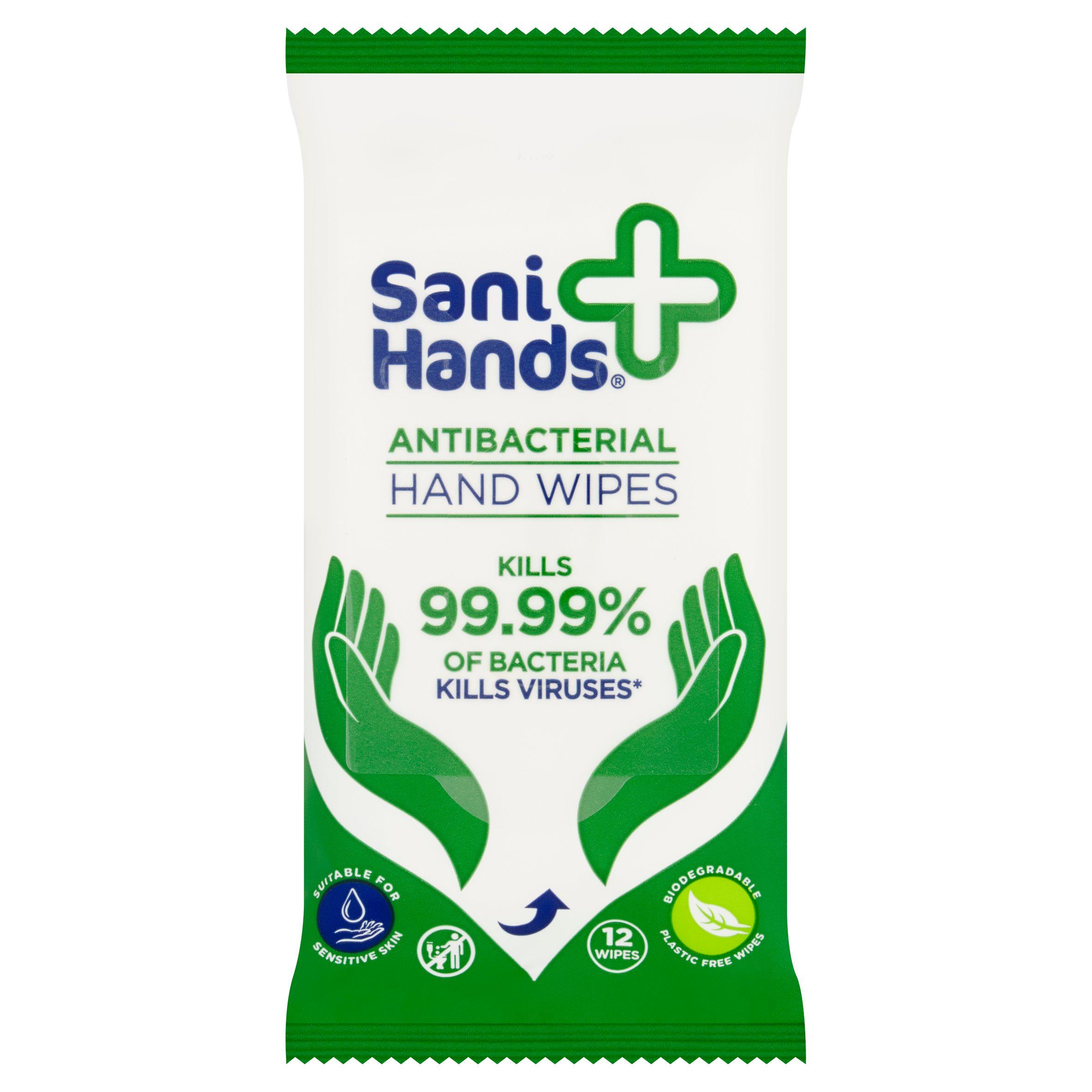 Sani Hands anti-bacterial hand wipes 12 pack (British brand)