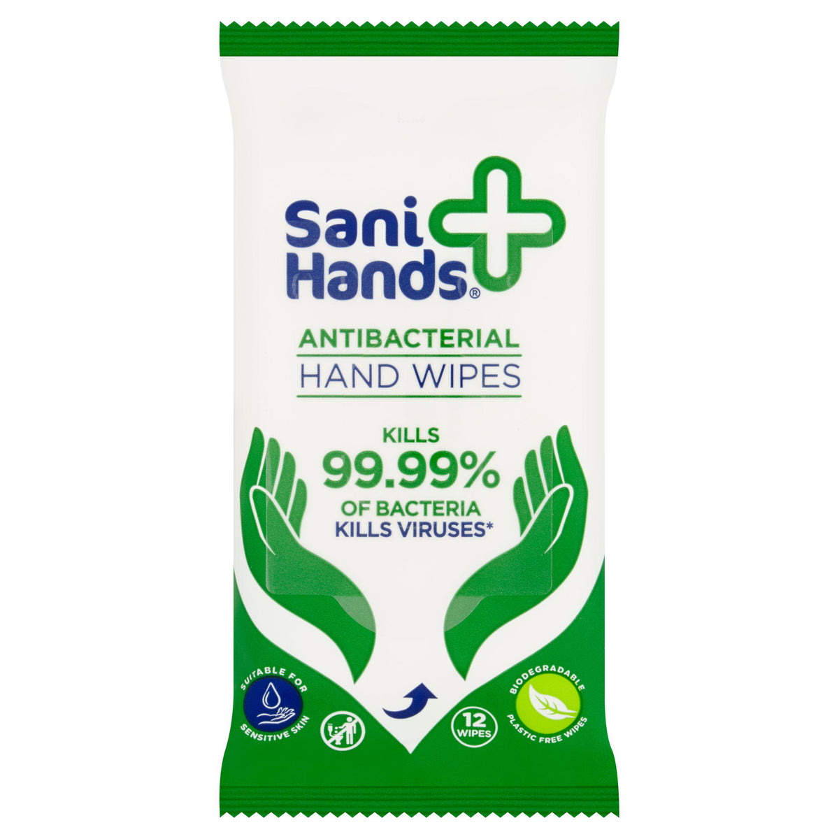 Sani Hands anti-bacterial hand wipes 12 pack (British brand)