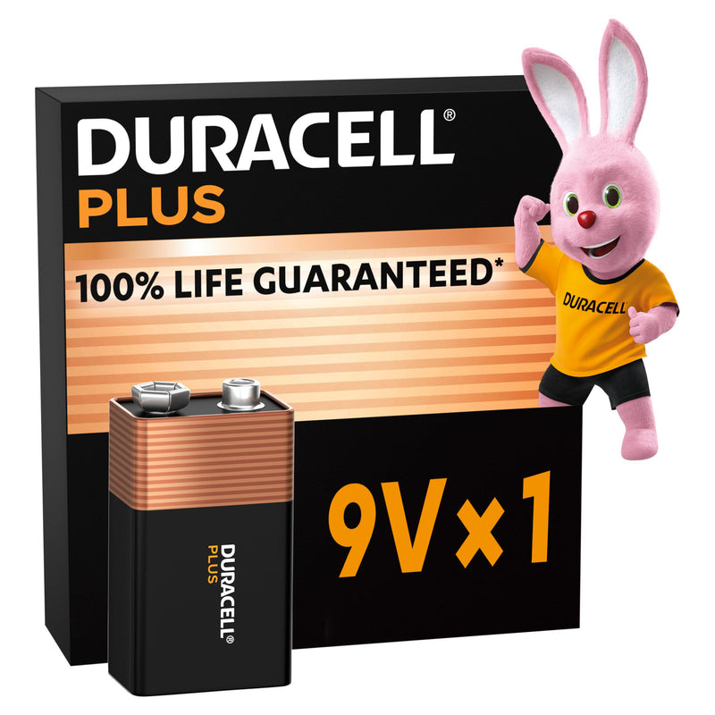 Duracell Plus 9V alkaline battery pack of 1, UK version