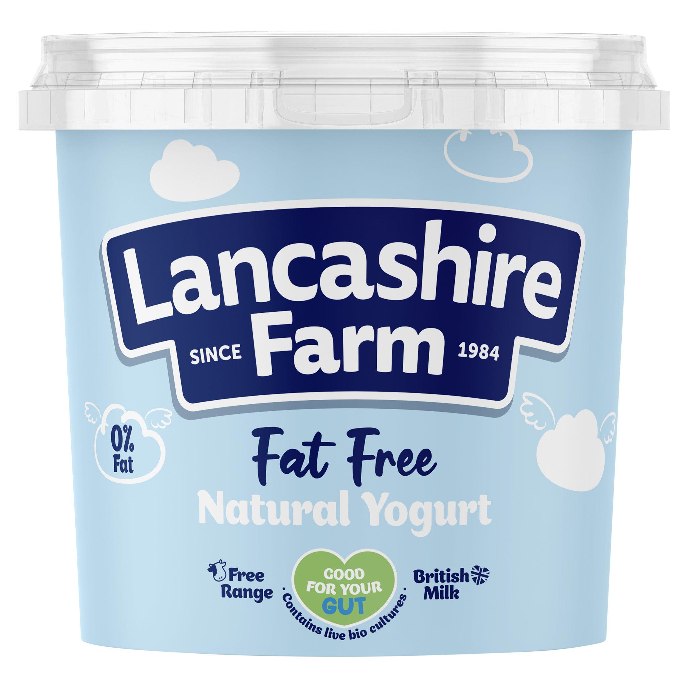 Lancashire Farm virtually fat free natural yogurt 1kg, imported from the UK