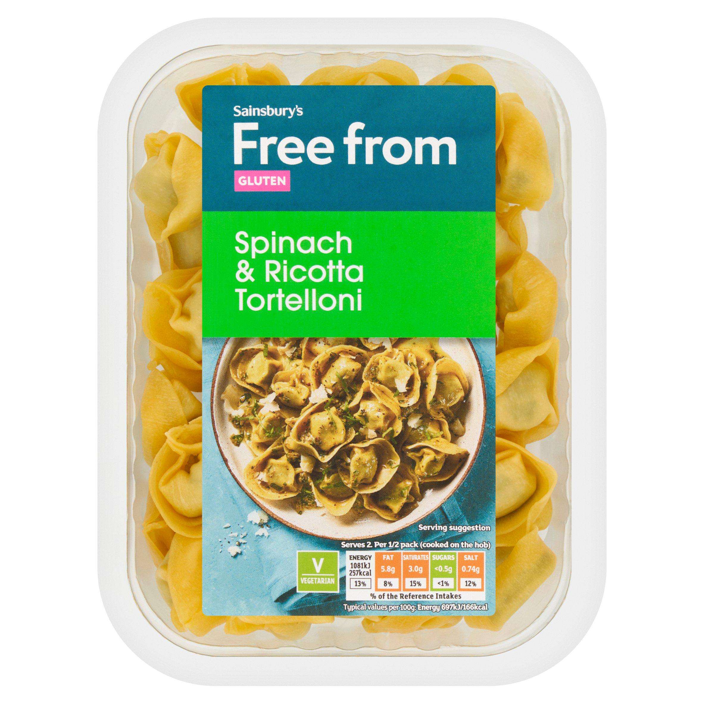 Sainsbury's free from spinach & ricotta tortelloni 250g, imported from the UK