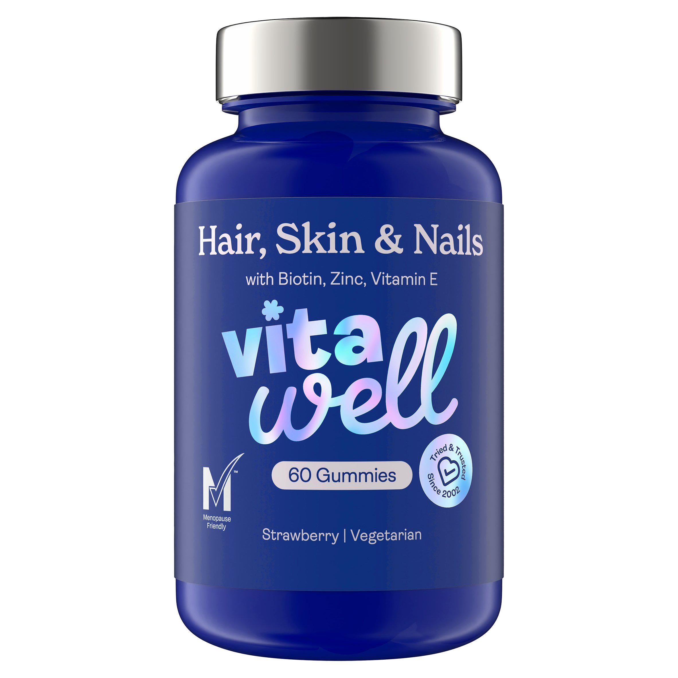 Vitawell hair skin nails strawberry gummies 60 count, UK version