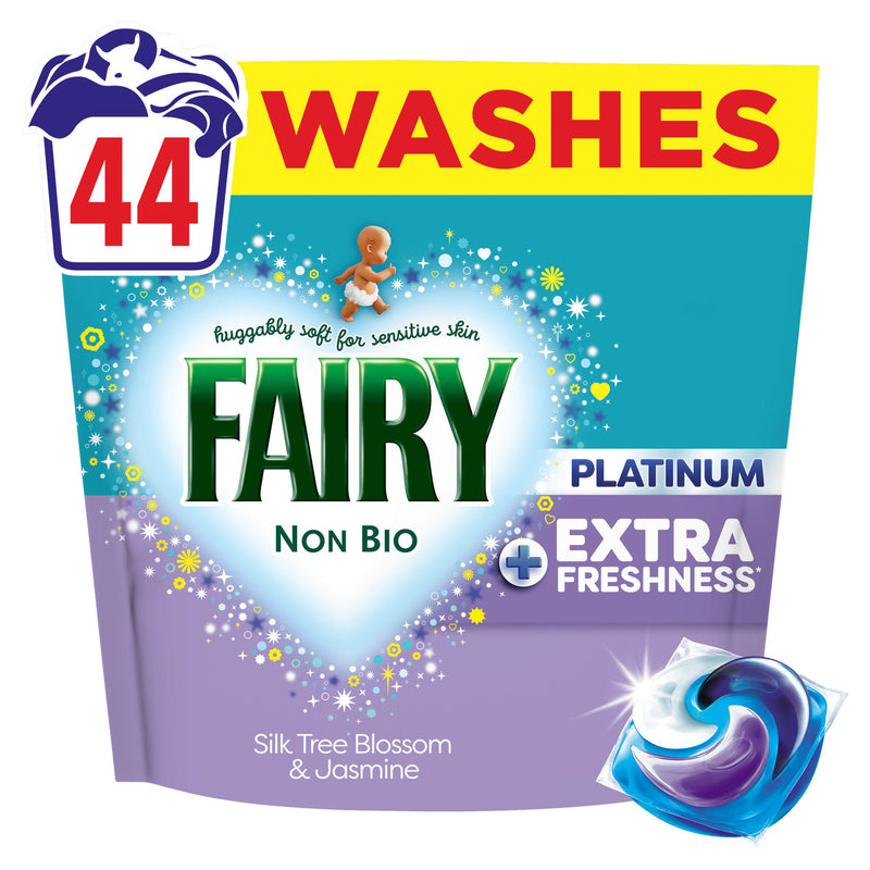 Fairy Non Bio Platinum laundry detergent pods Silk Tree Blossom 44 washes, UK version
