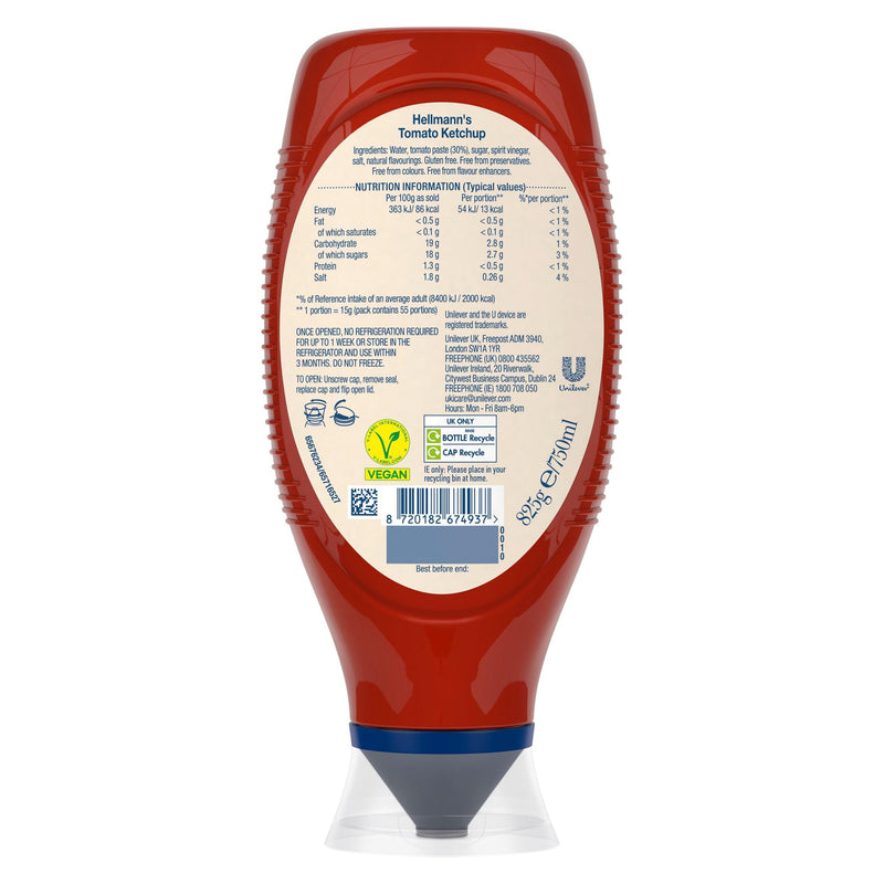 Hellmann's tomato ketchup 750ml bottle - British product