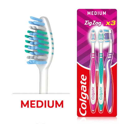 Sainsburys Colgate Zig Zag Medium Toothbrush 3 Pack- Buy online at McGrocer