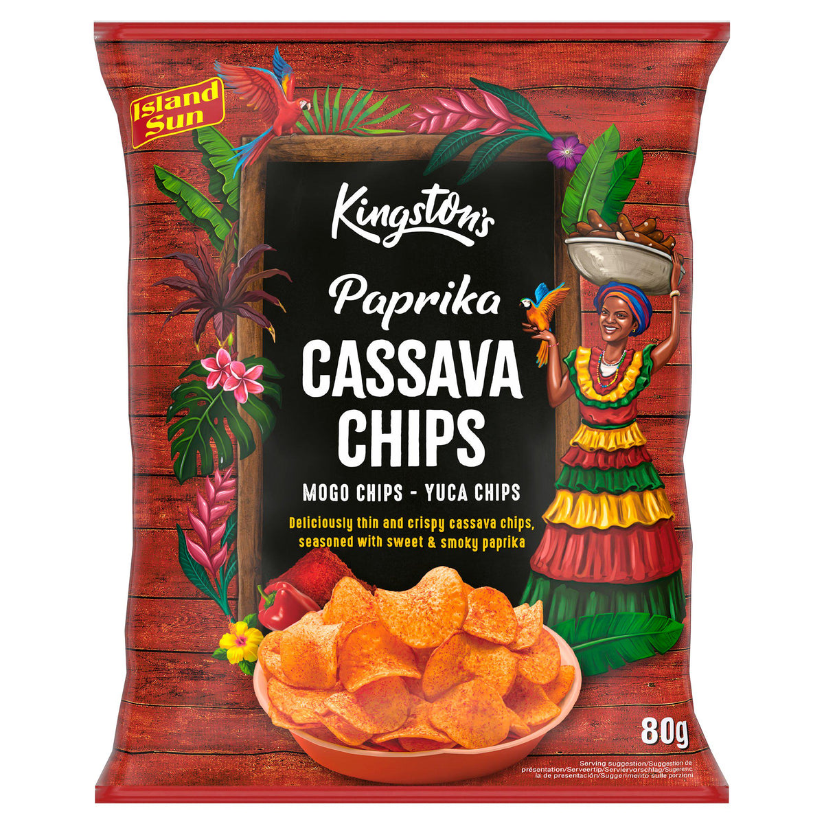 Kingston's paprika cassava chips 80g, imported from the UK