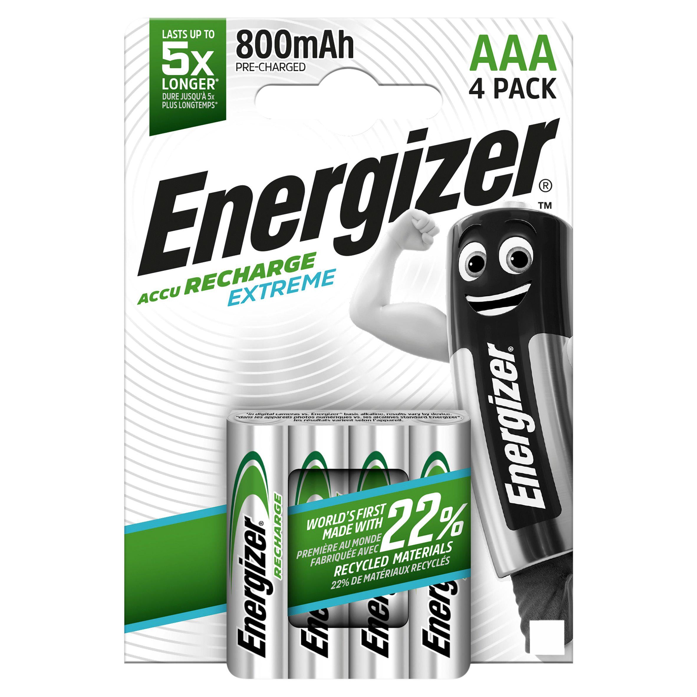 Energizer Extreme AAA rechargeable batteries 800mAh x4, UK version