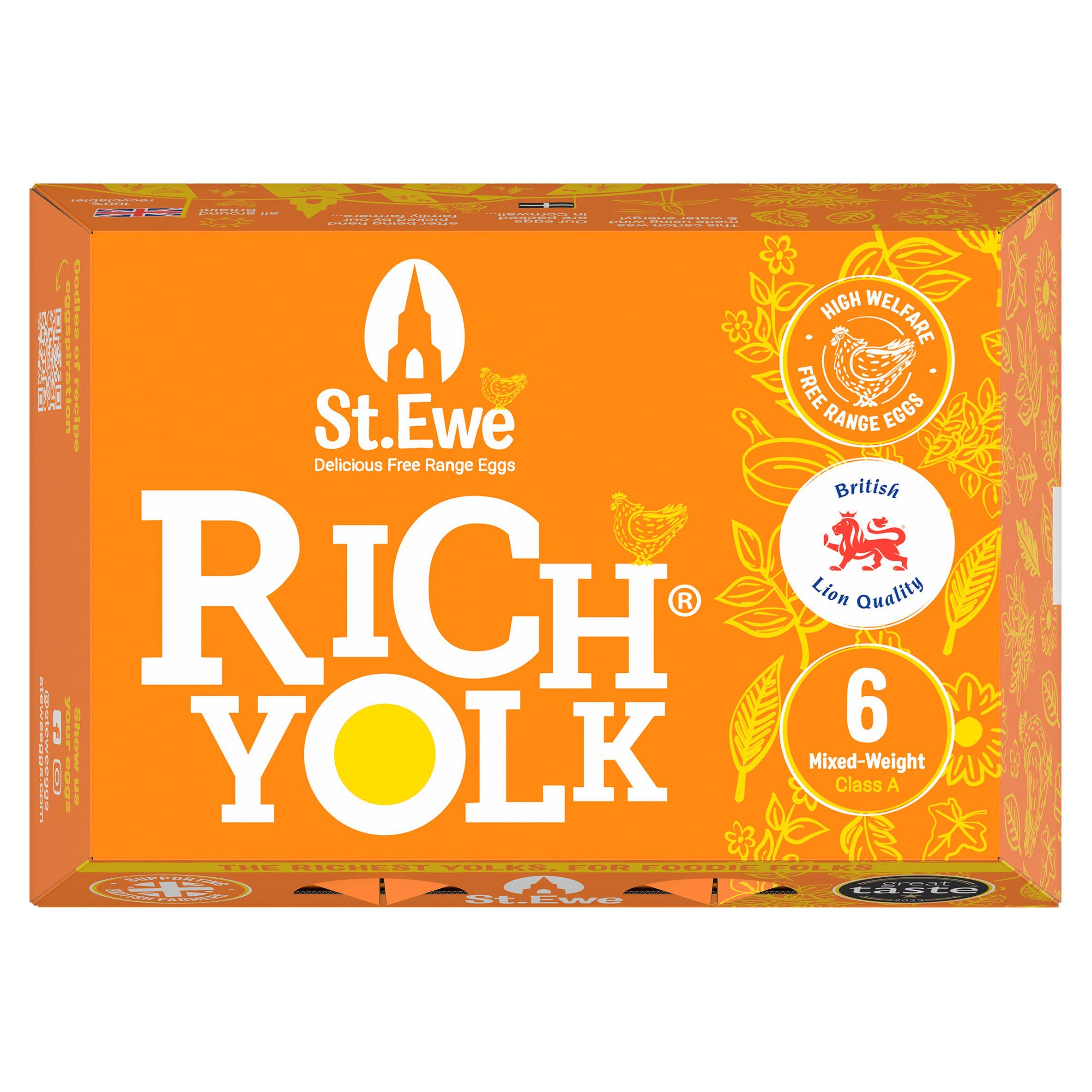 St. Ewe free-range mixed weight rich yolk eggs 6-pack - British product