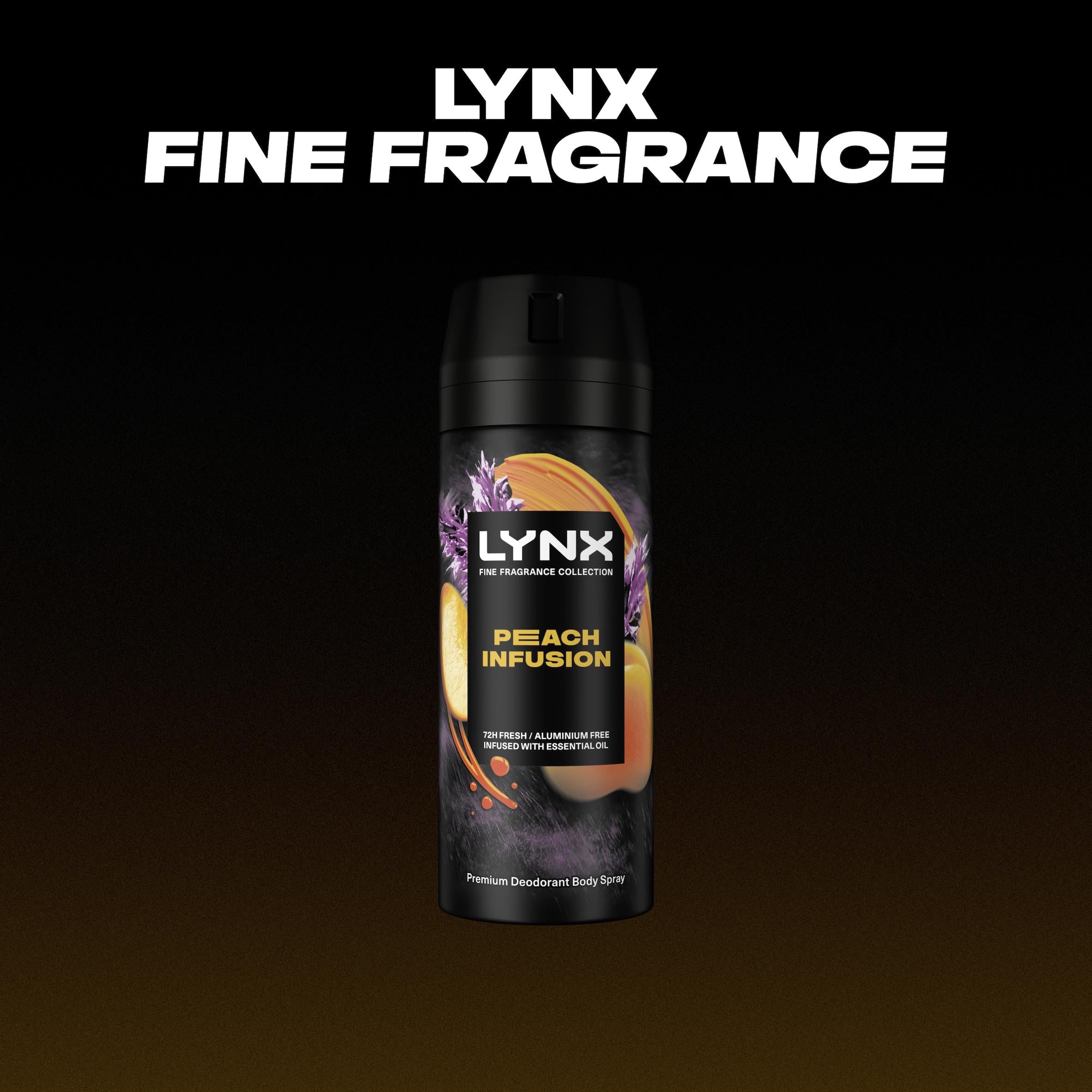 Lynx Peach Infusion deodorant body spray 150ml, imported from the UK