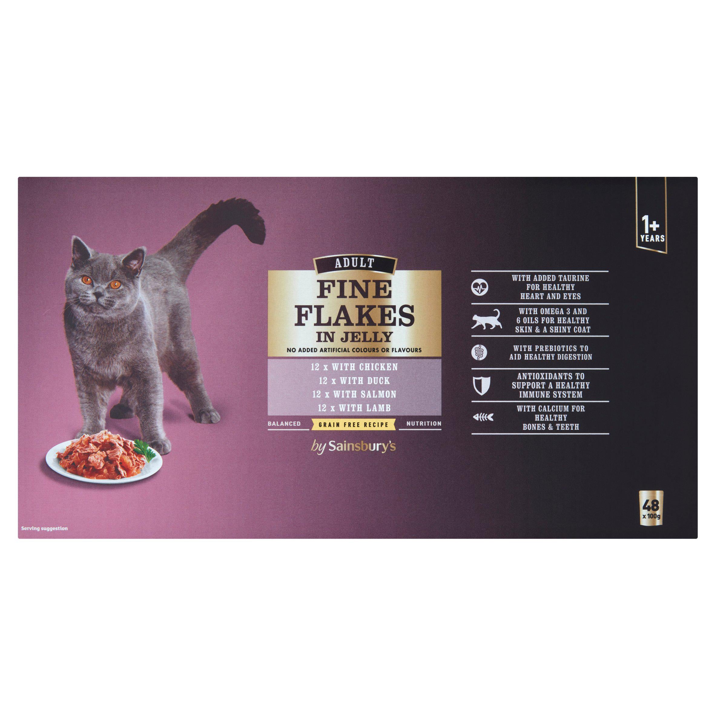Sainsbury's fine flakes cat food in jelly 48 x 100g, imported from the UK