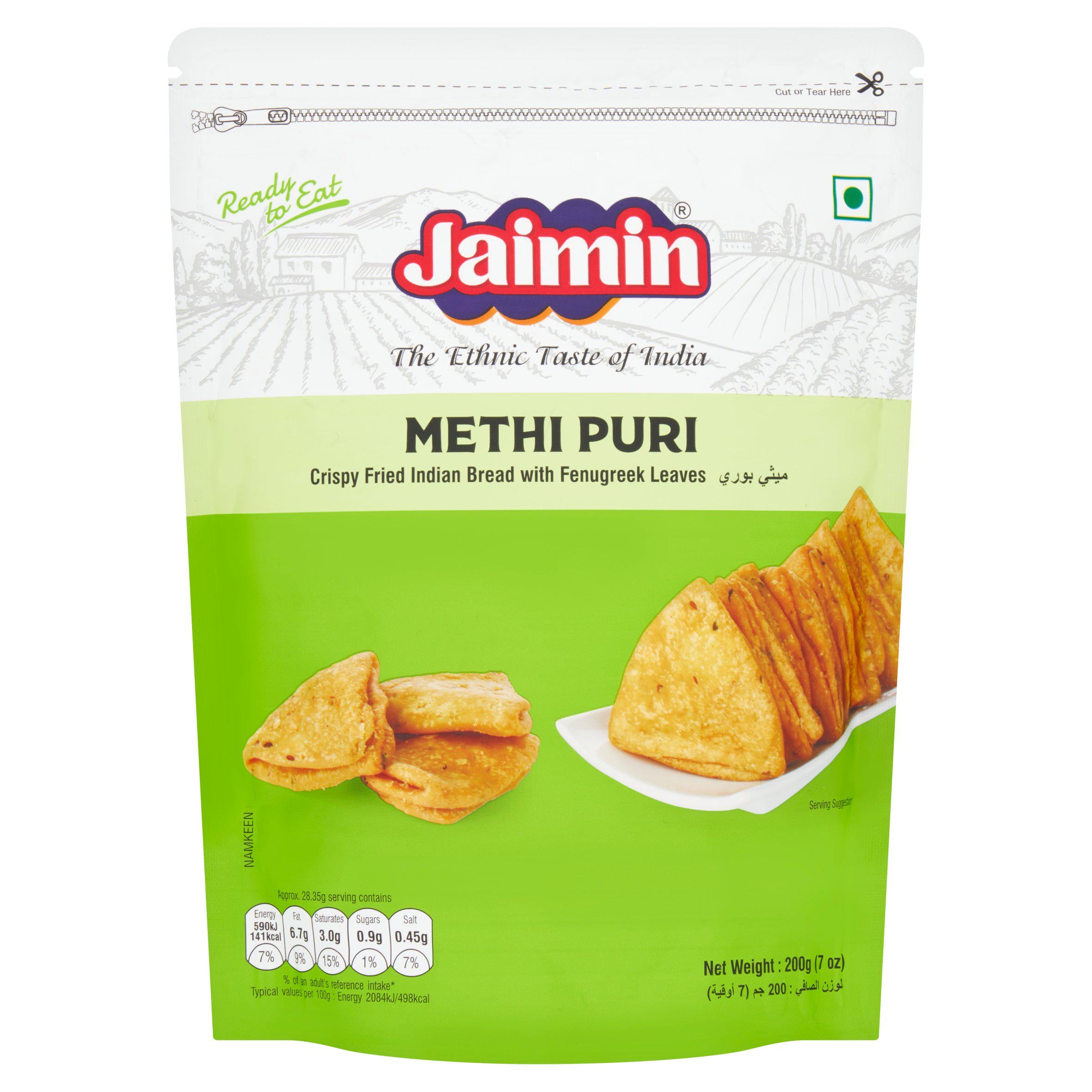 Jaimin Methi Puri fried Indian bread 200g pack imported, UK version