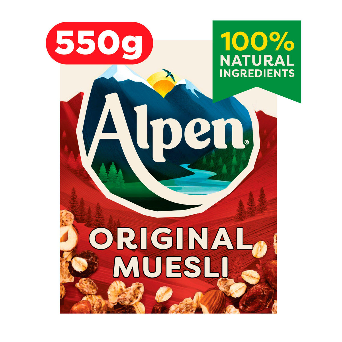 Alpen Original Muesli breakfast cereal 550g, imported from the UK