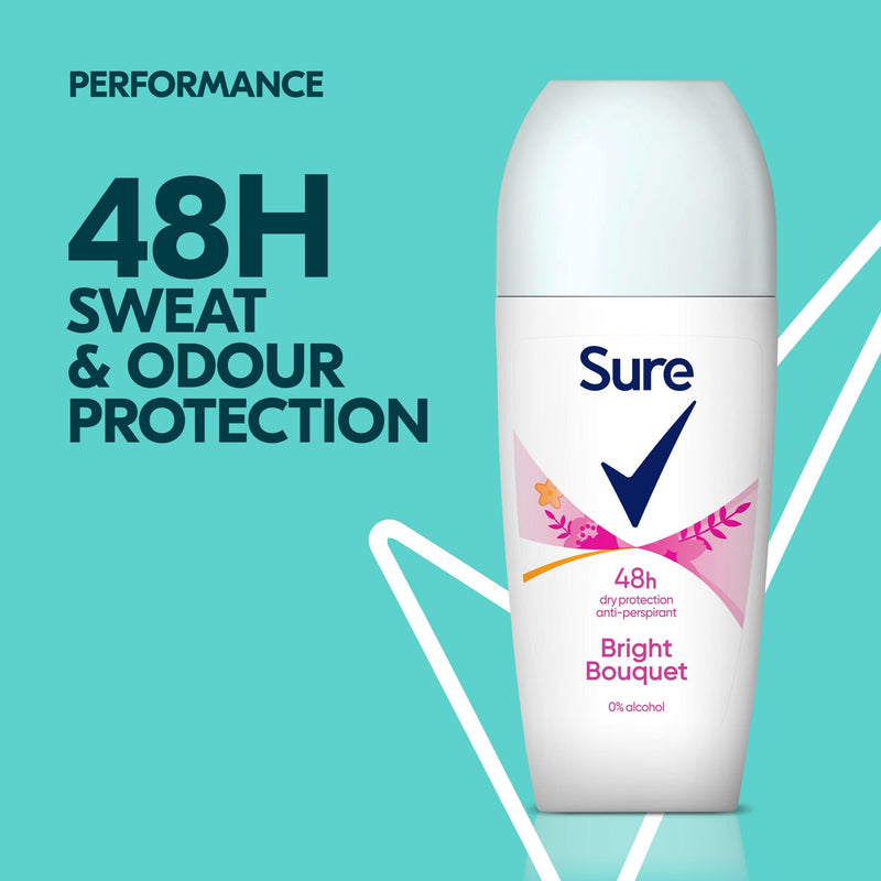Sure antiperspirant deodorant roll on Bright Bouquet 50ml, UK version
