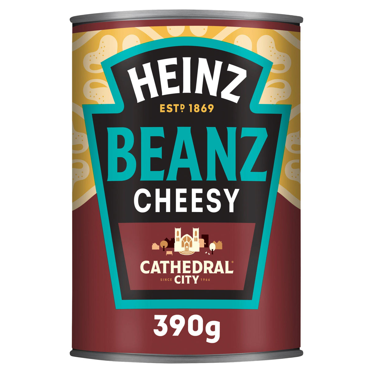 Heinz cheesy baked beans with Cathedral City cheddar 390g, imported from the UK