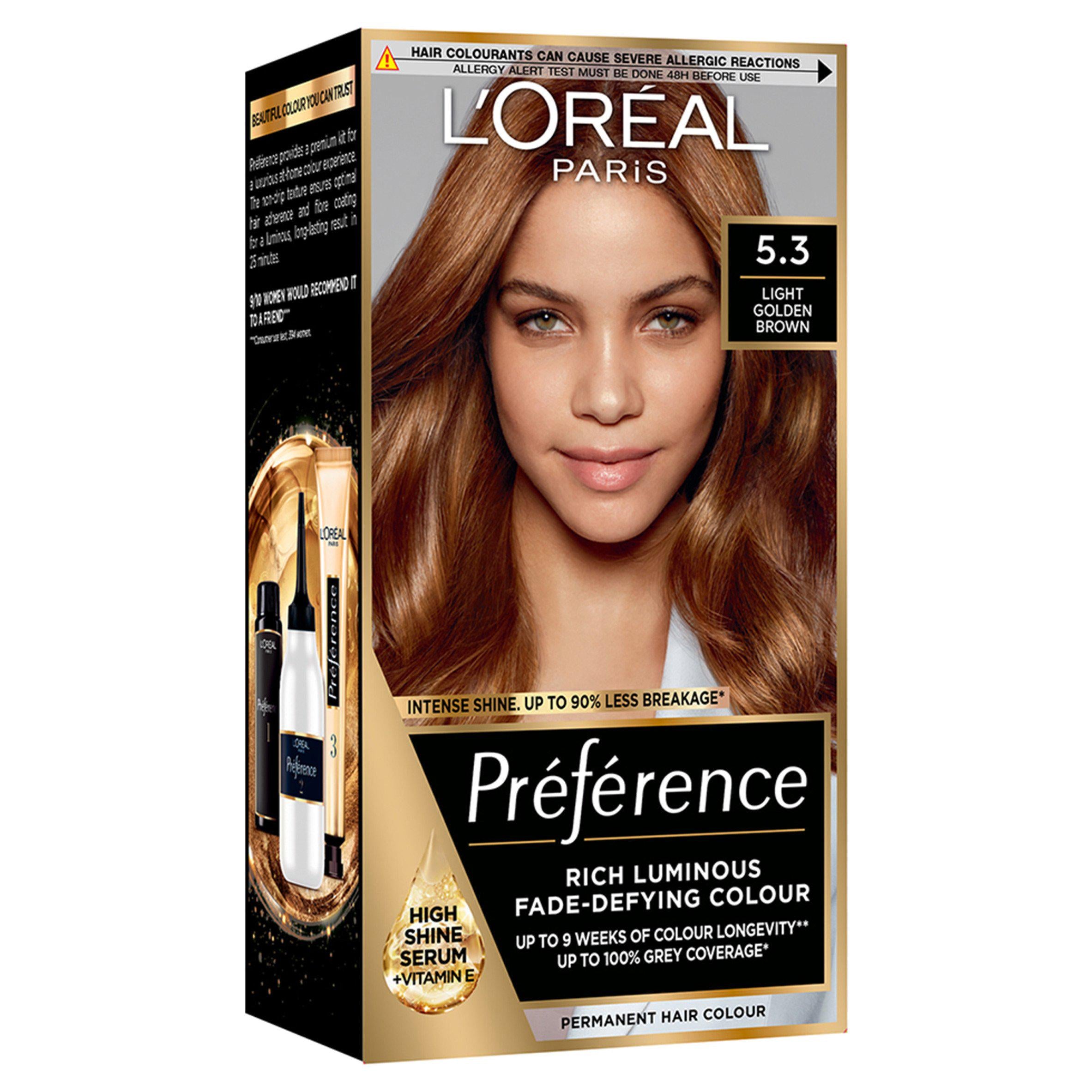 L'Oreal Preference permanent hair dye light golden brown 5.3, UK version