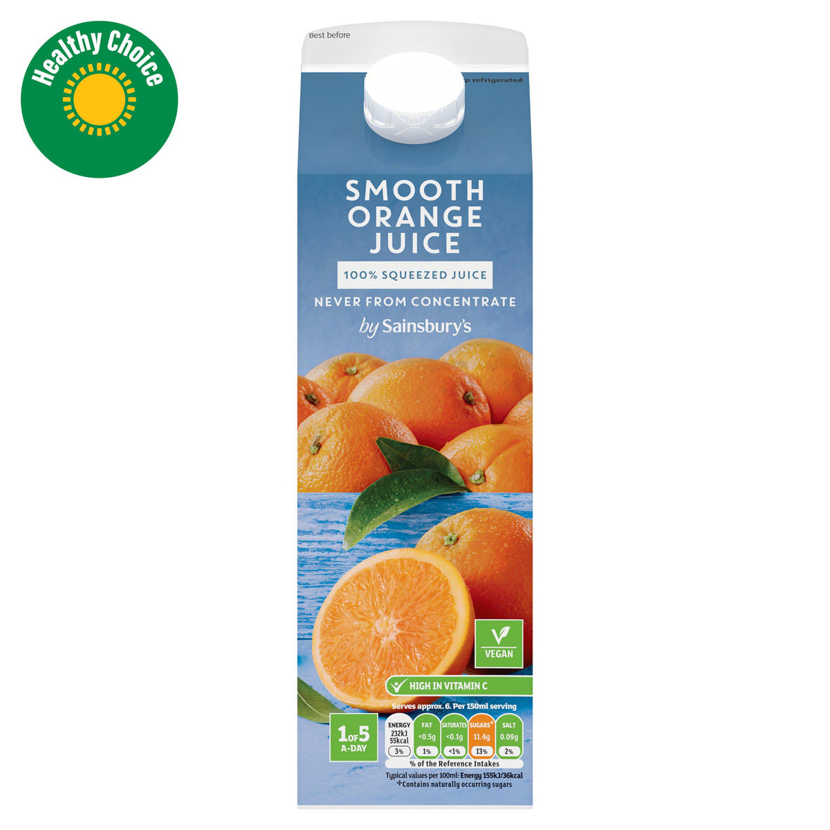 Sainsbury's orange juice pure squeezed smooth 1L (British brand)