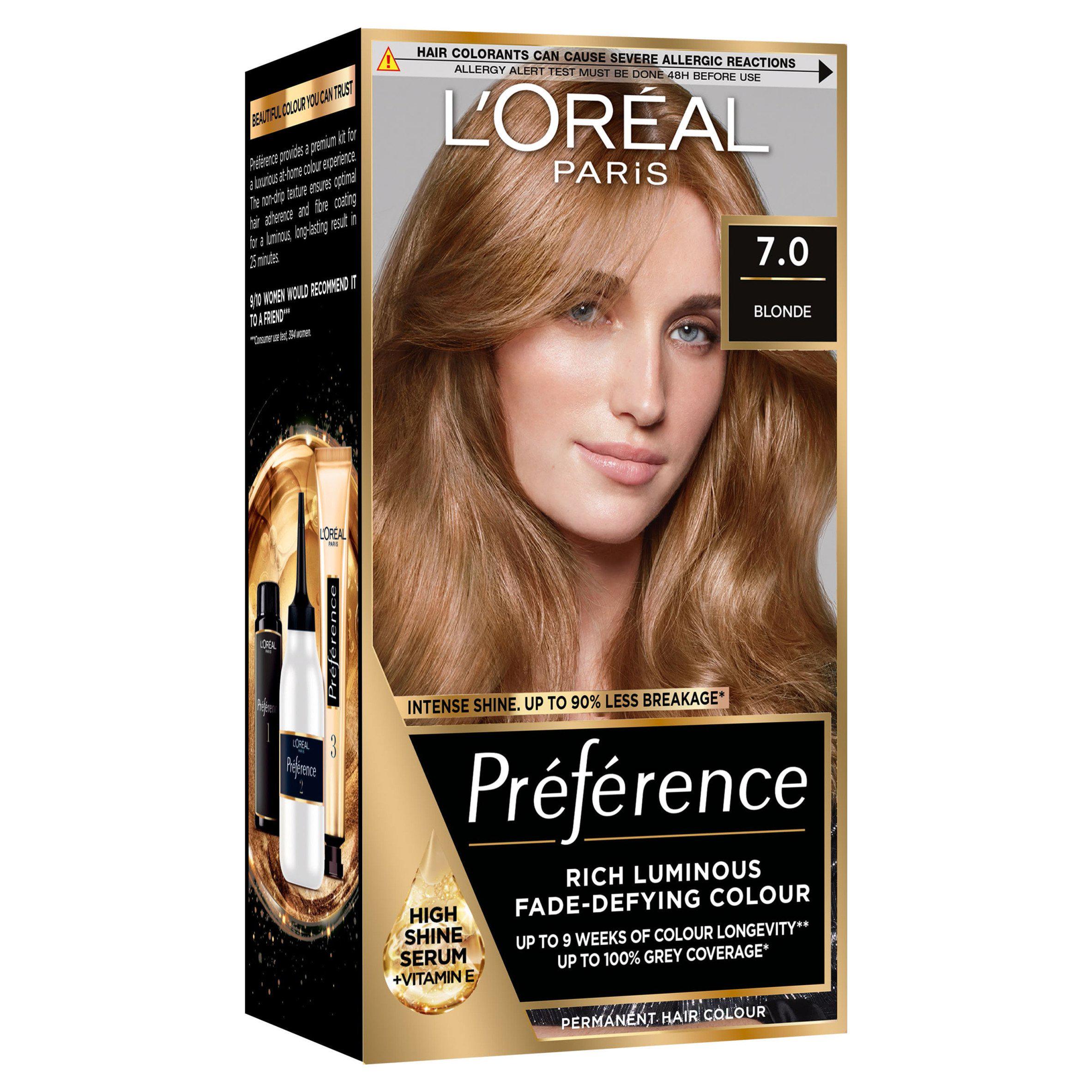 L'Oreal Preference Vienna Blonde 7.0 permanent hair dye, UK version