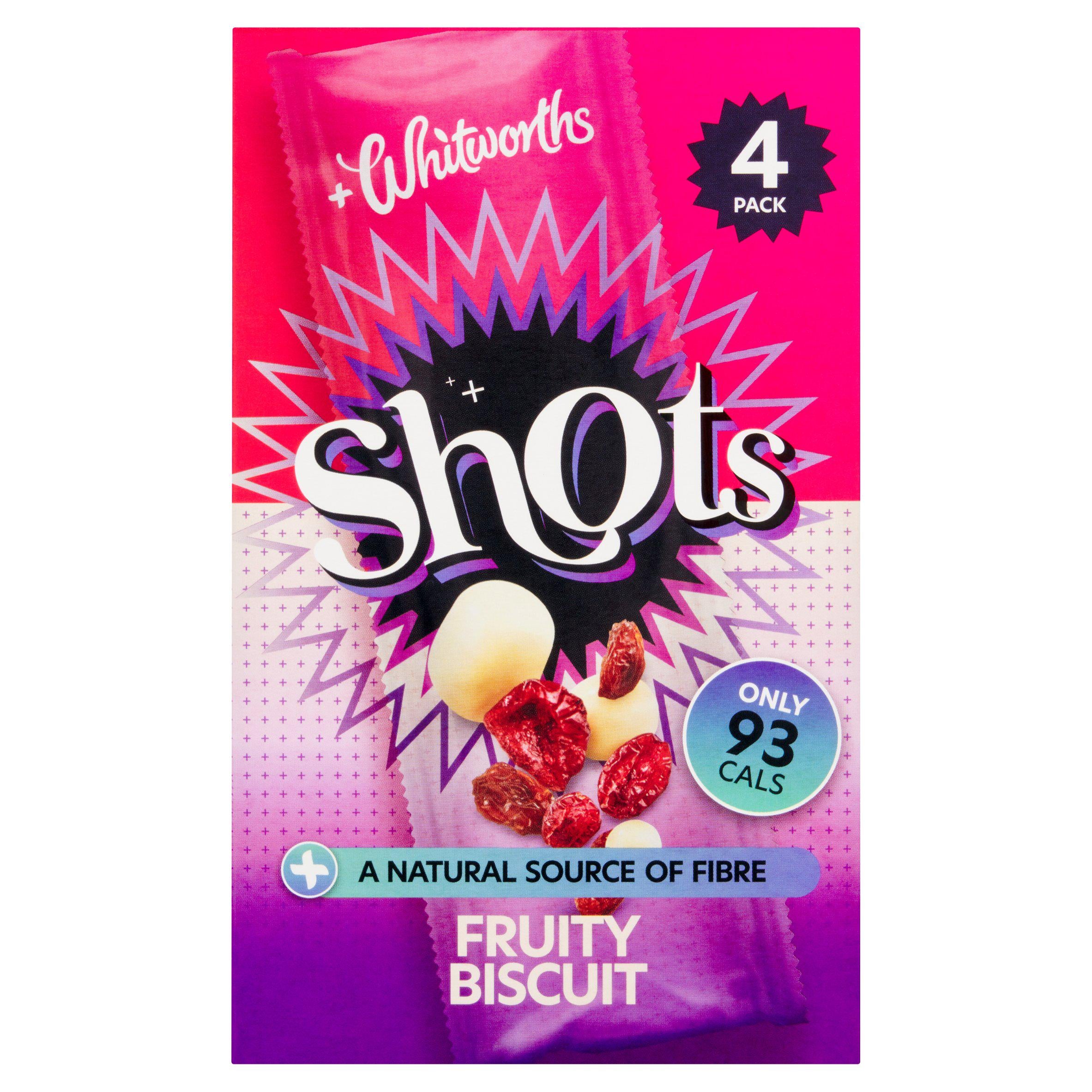 Whitworths Shots Fruity Biscuit snack pack 4x25g, UK version