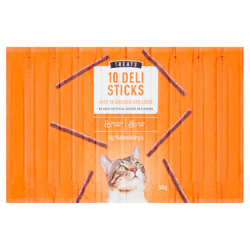 Sainsbury's cat treat chicken and liver sticks 50g, imported from the UK