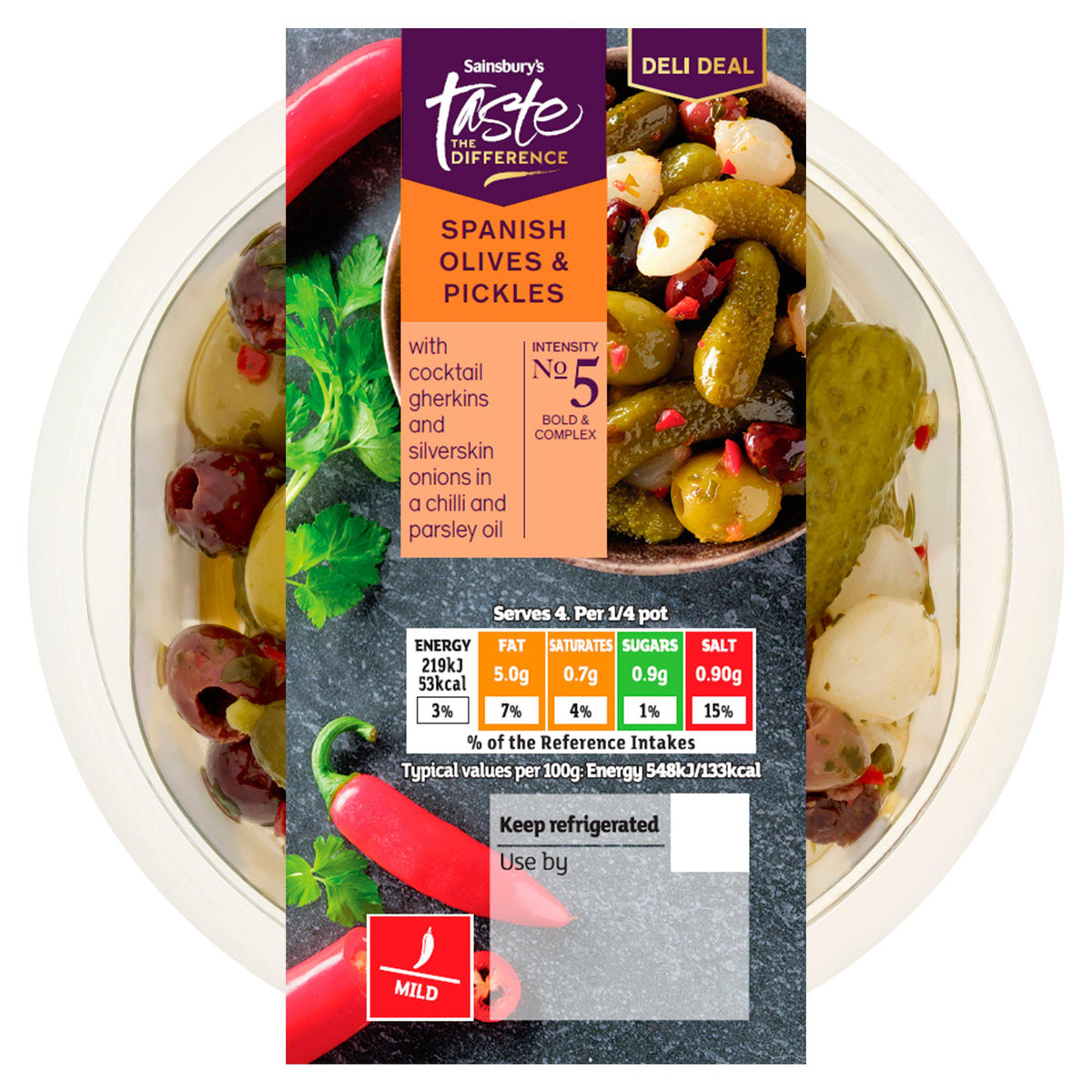 Sainsbury's Taste the Difference Spanish olives & pickles 160g, imported from the UK