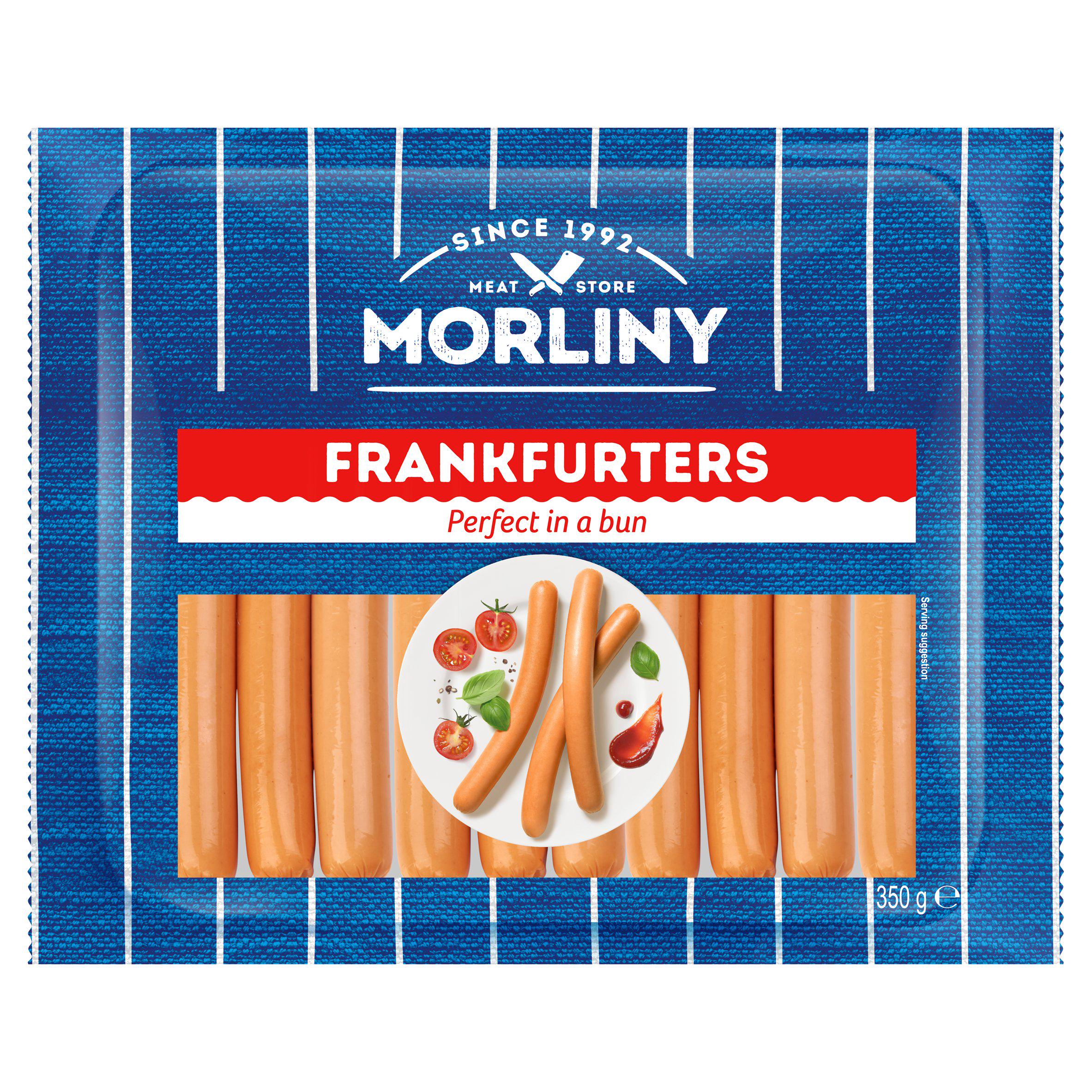 Morliny frankfurter hot dog sausage 350g, imported from the UK