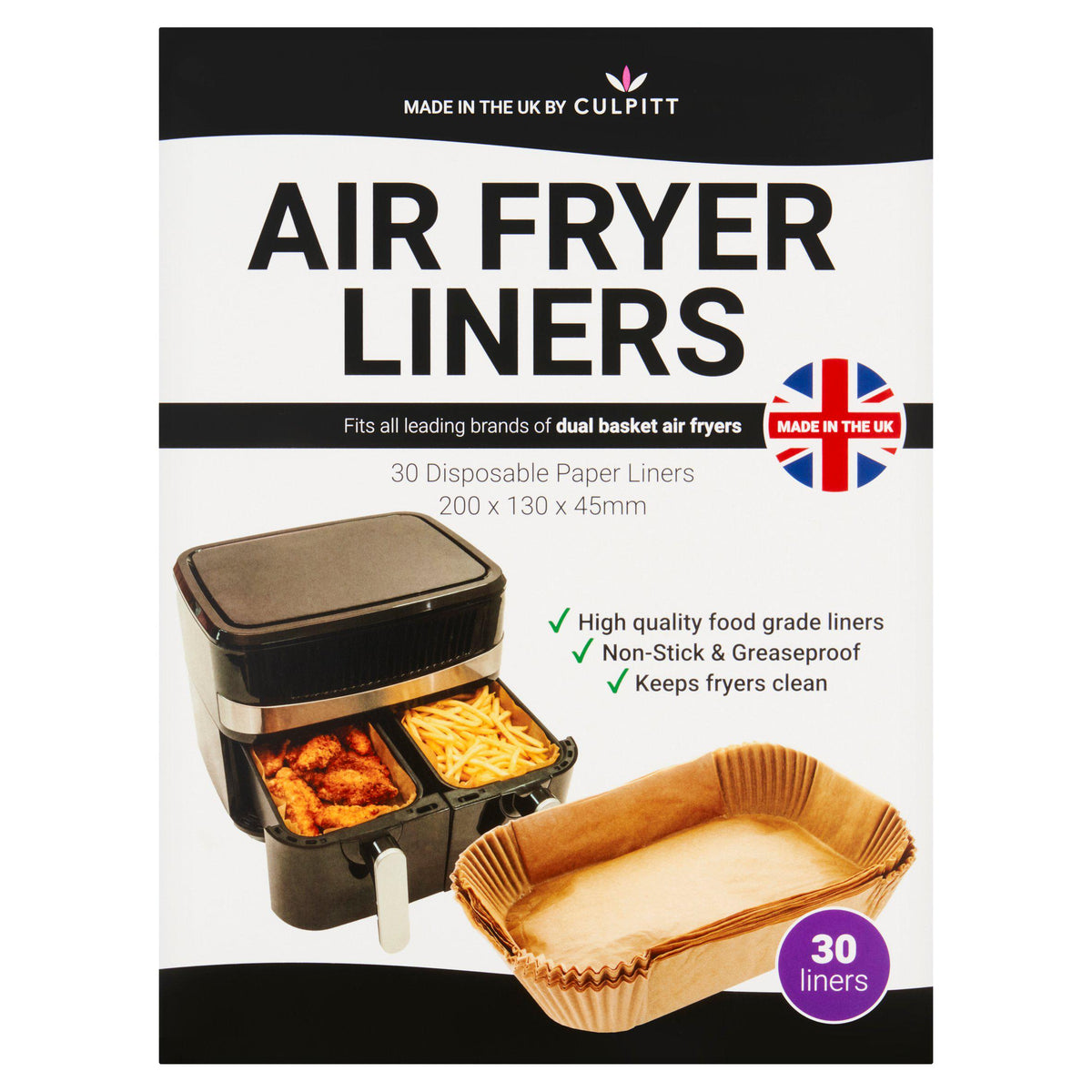 Culpitt dual basket air fryer liners 30 pack, UK version