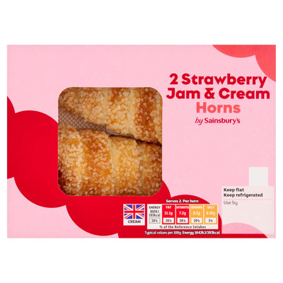 Sainsburys Sainsbury's Strawberry Jam & Cream Horns Puff Pastry 98g- Buy online at McGrocer