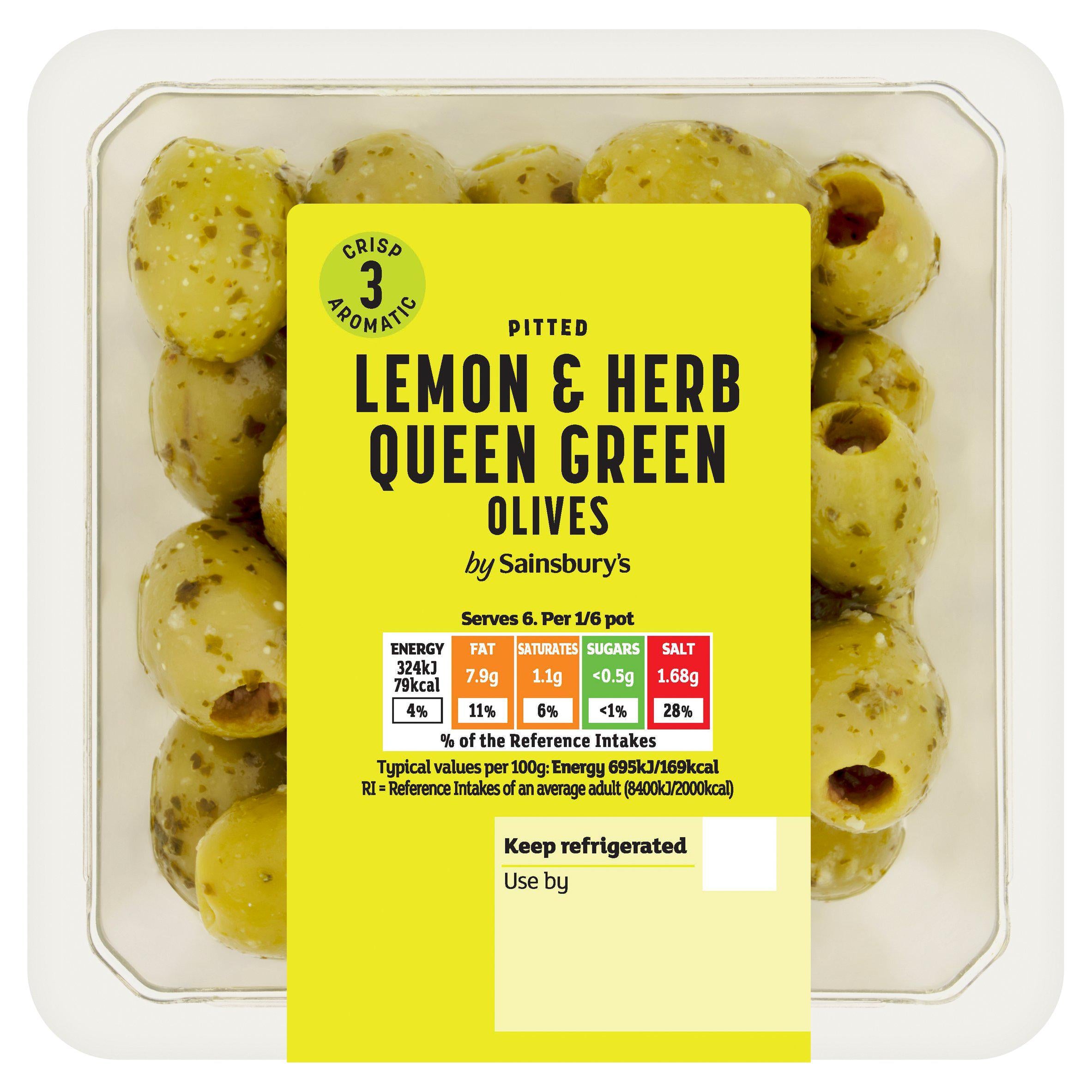 Sainsbury's Lemon & Herb Queen Green Olives 280g - British product