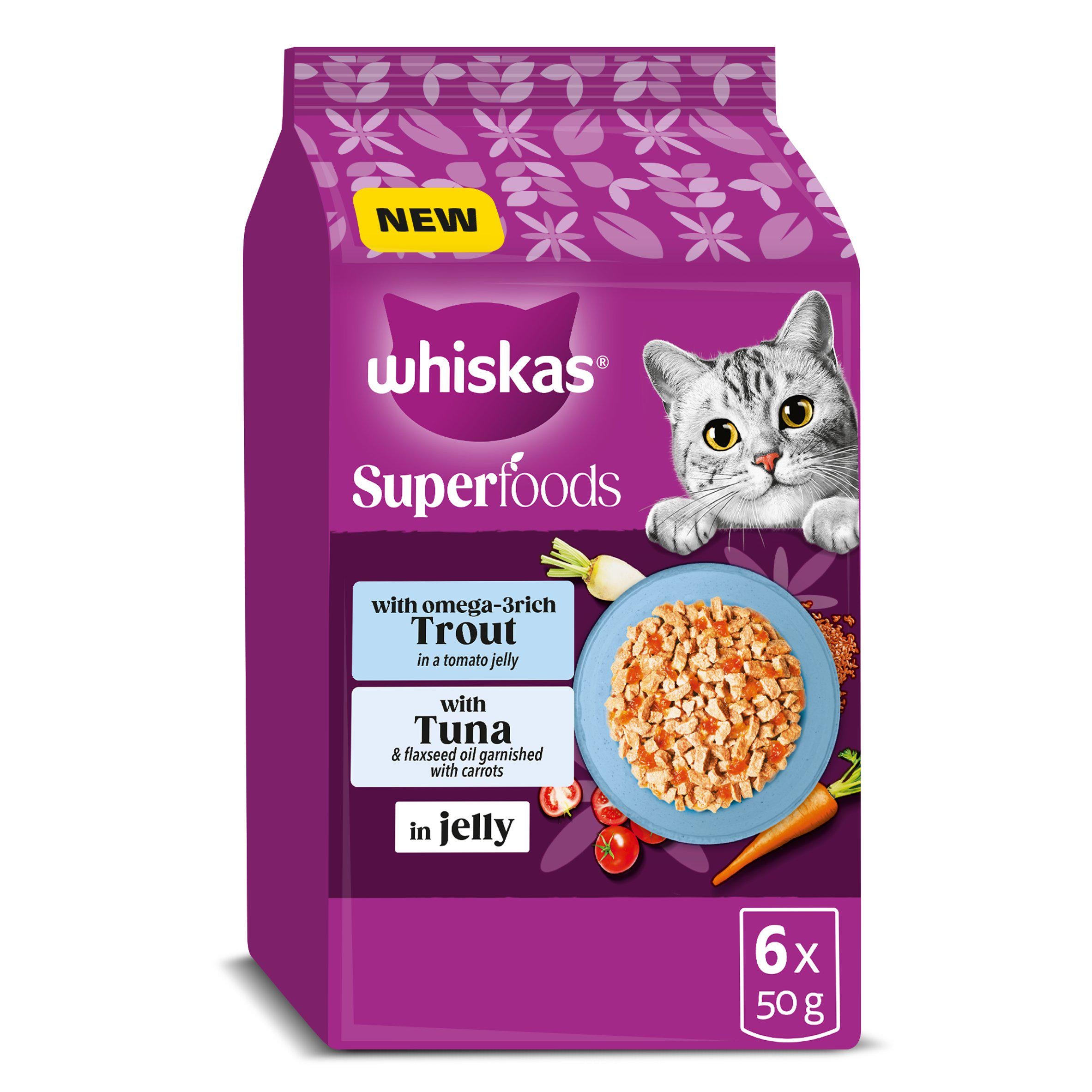 Whiskas wet cat food pouches fish in jelly 6x50g, UK version
