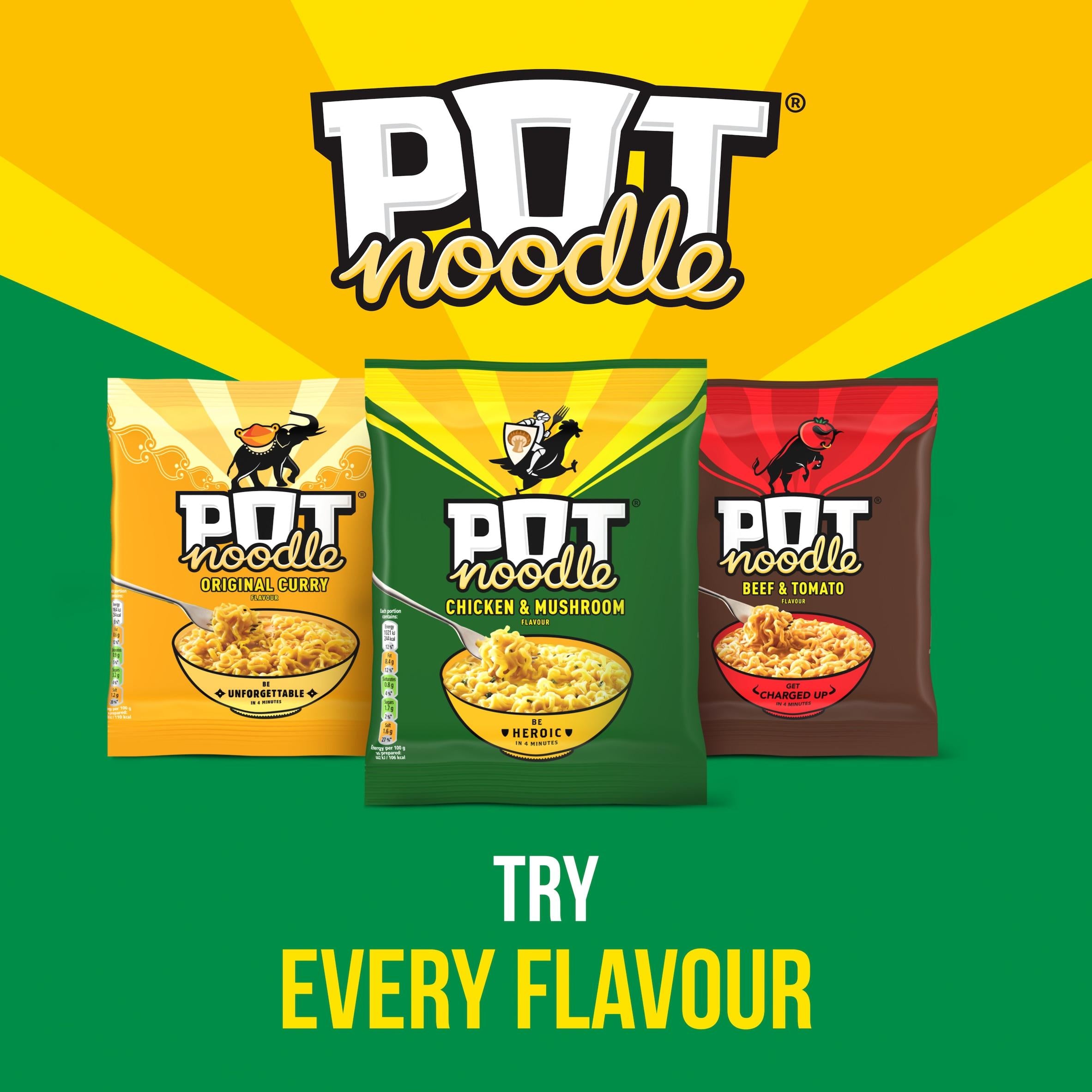 Pot Noodle instant chicken and mushroom noodles block 112g, UK version