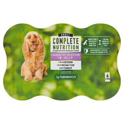 Sainsburys Sainsbury's Adult Dog Food Complete Nutrition Favourites Selection in Jelly 6x400g- Buy online at McGrocer