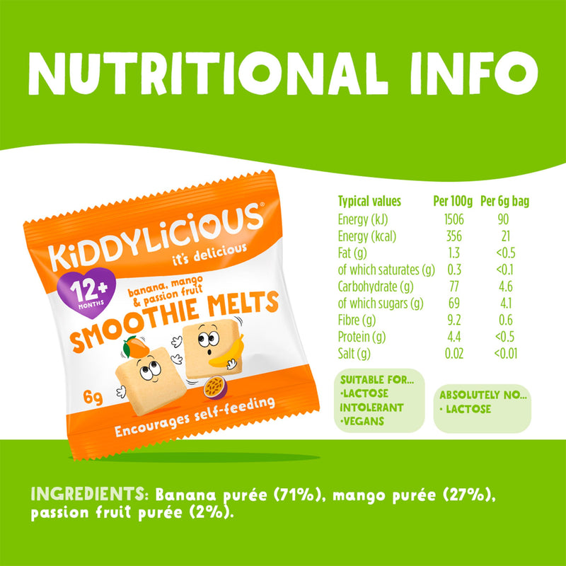 Kiddylicious smoothie melts banana mango passionfruit 6g - British product