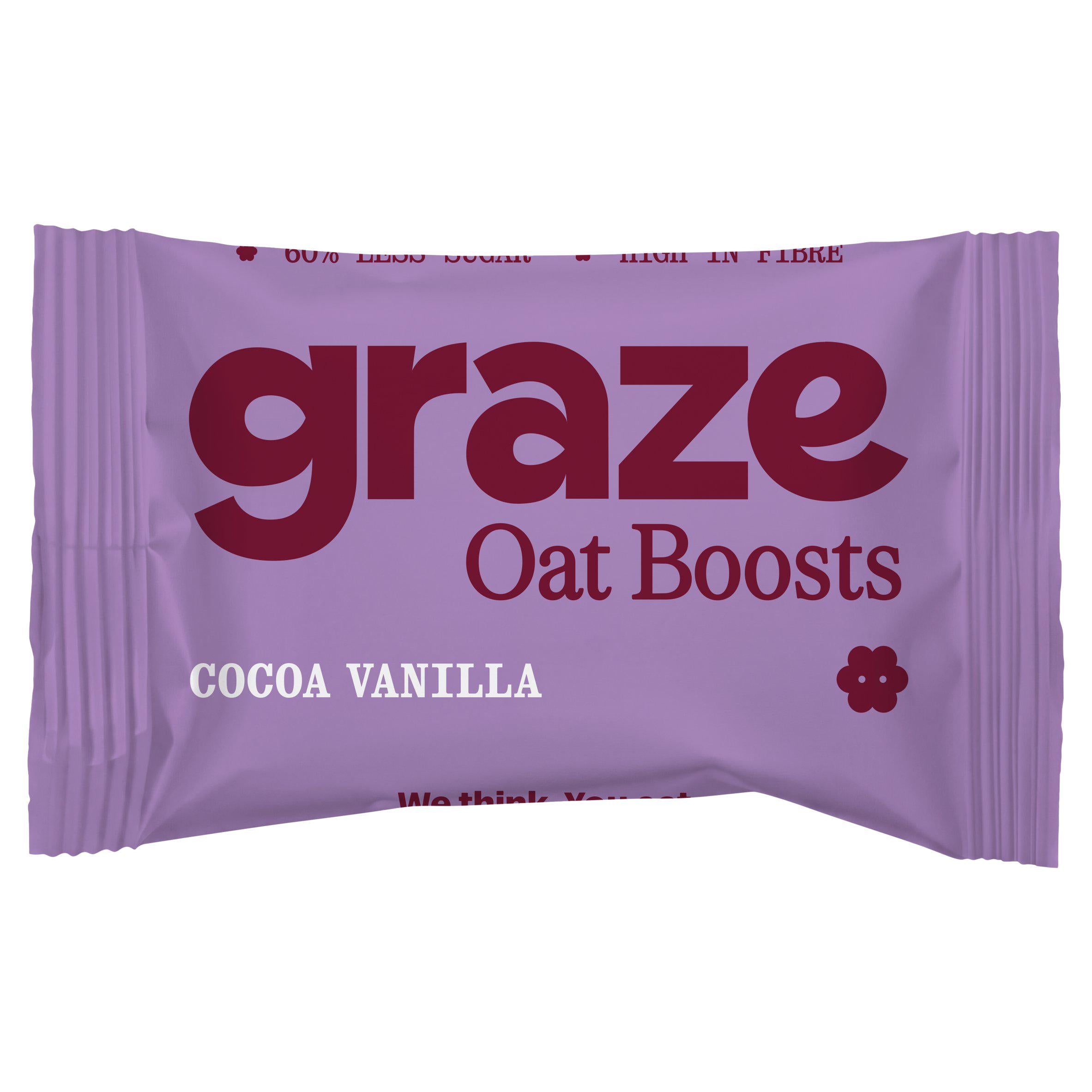 Graze Oat Boosts cocoa vanilla flapjack 50g, imported from the UK