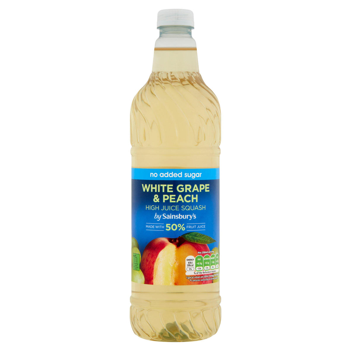 Sainsbury's squash white grape and peach no added sugar 1L, imported from the UK