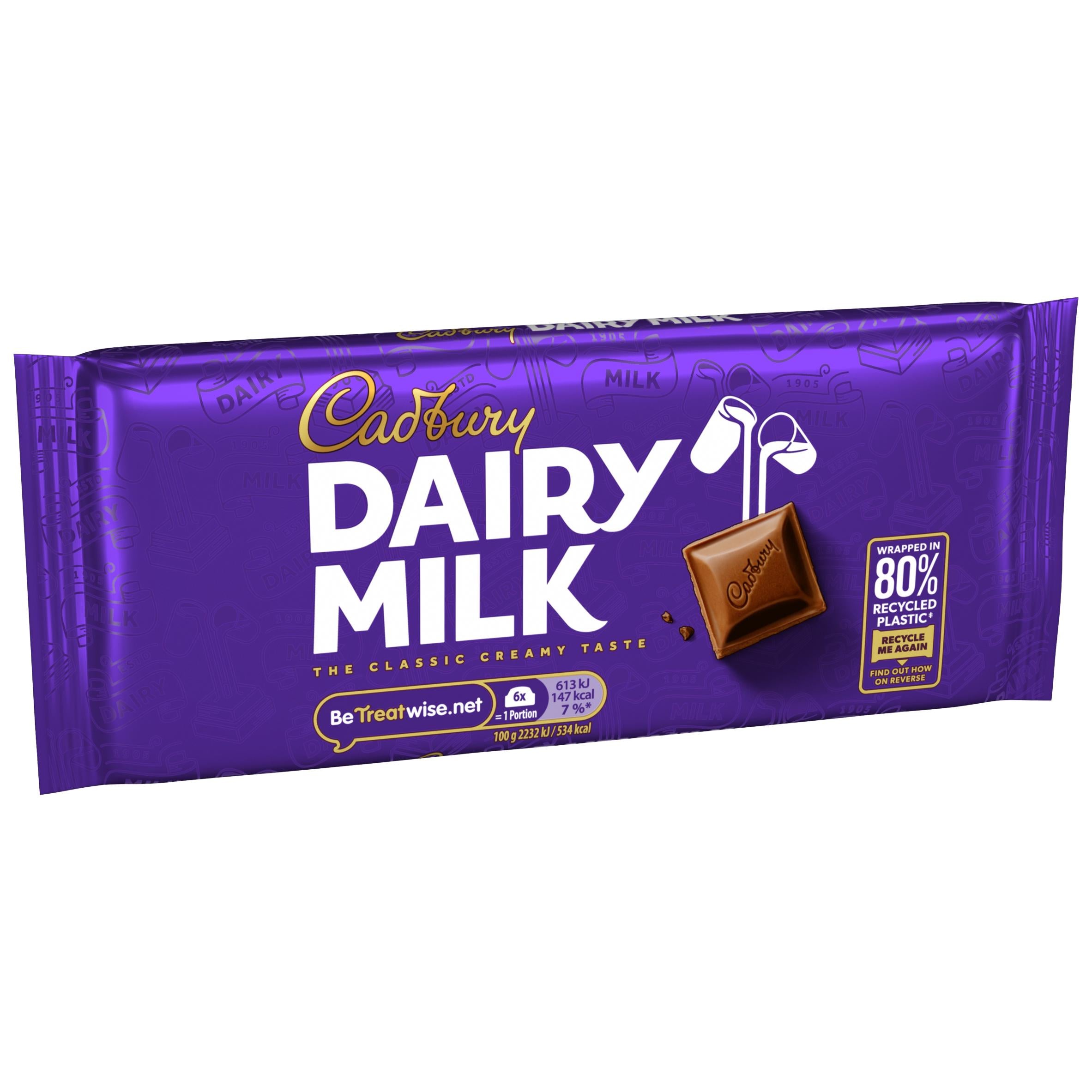 Cadbury Dairy Milk classic chocolate bar 110g (British brand)