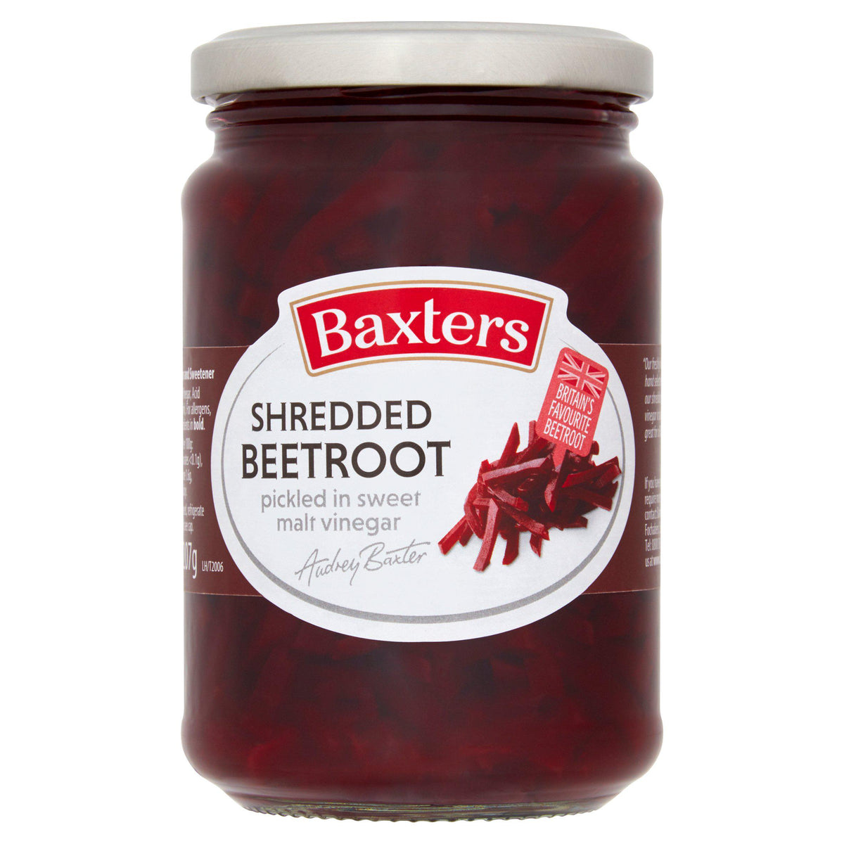 Baxters shredded beetroot pickled in sweet malt vinegar 340g - British product