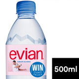 Evian natural mineral water 500ml, UK version