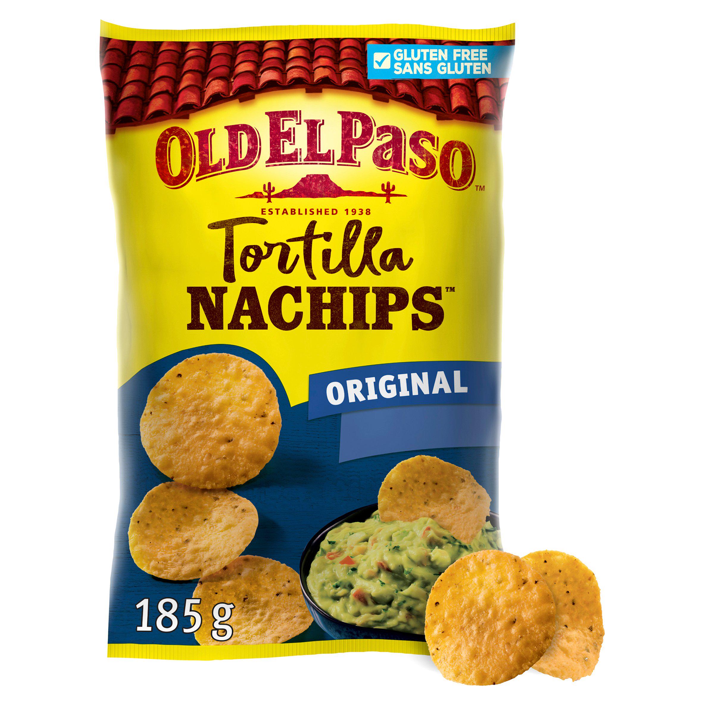 Old El Paso gluten free crunchy nacho chips 185g, UK version