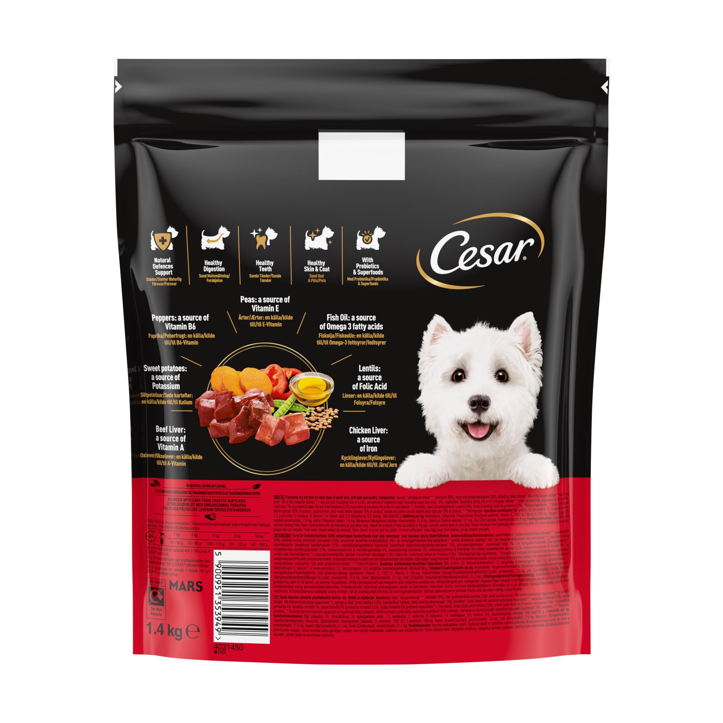 Cesar dry dog food beef poultry and vegetables 1.4kg, UK version