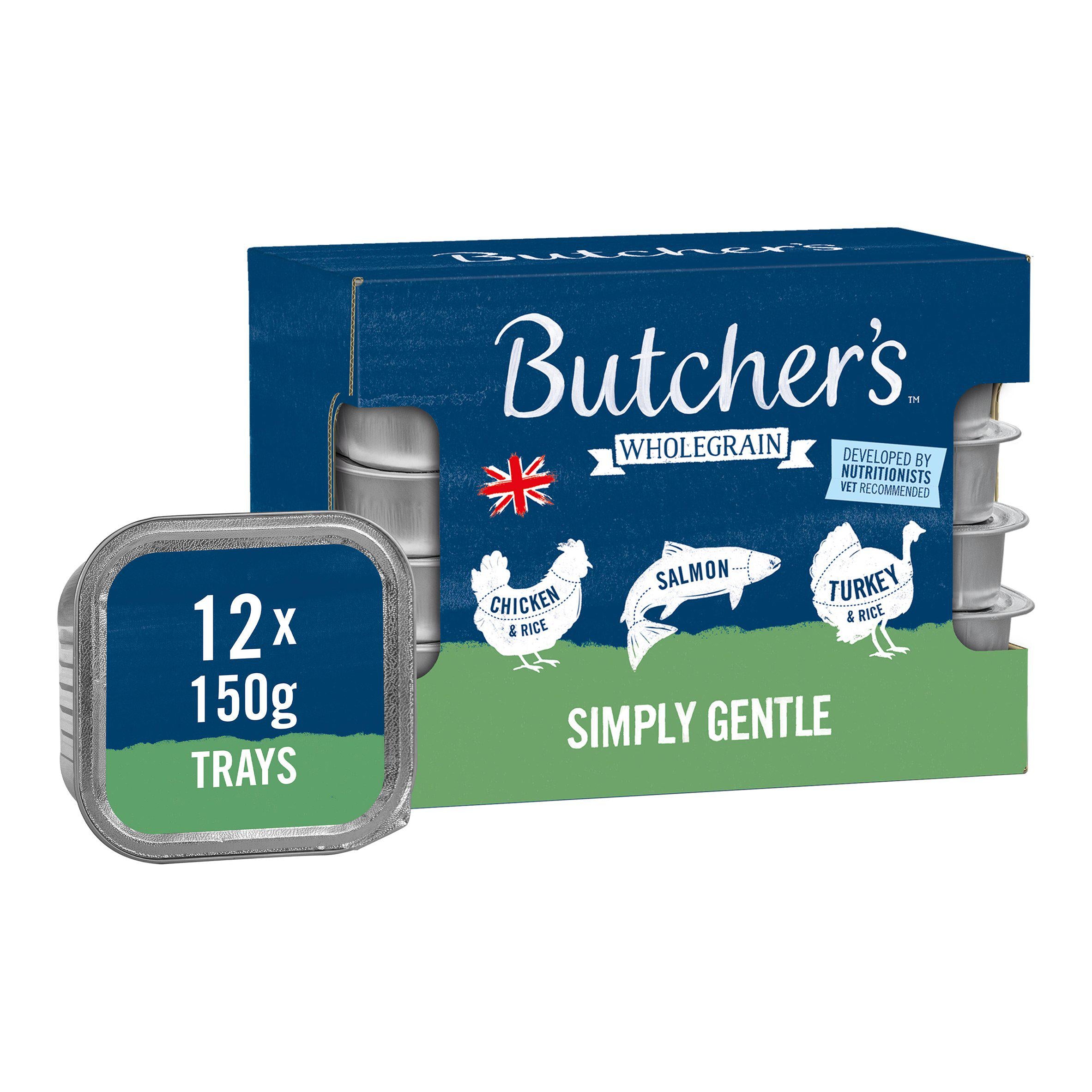 Butcher's Simply Gentle wet dog food trays 12x150g, imported from the UK