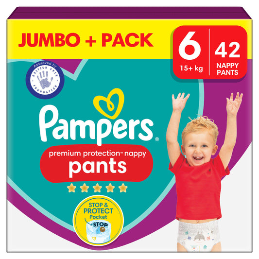 Pampers Premium Protection Nappy Pants Jumbo+ Pack Nappies Size 6, 15kg+ x42 GOODS Sainsburys   