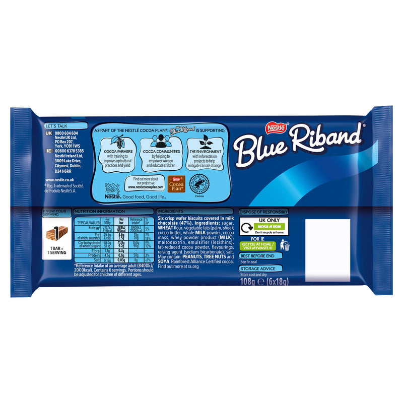 Blue Riband original wafer biscuit multipack 108g (British brand)
