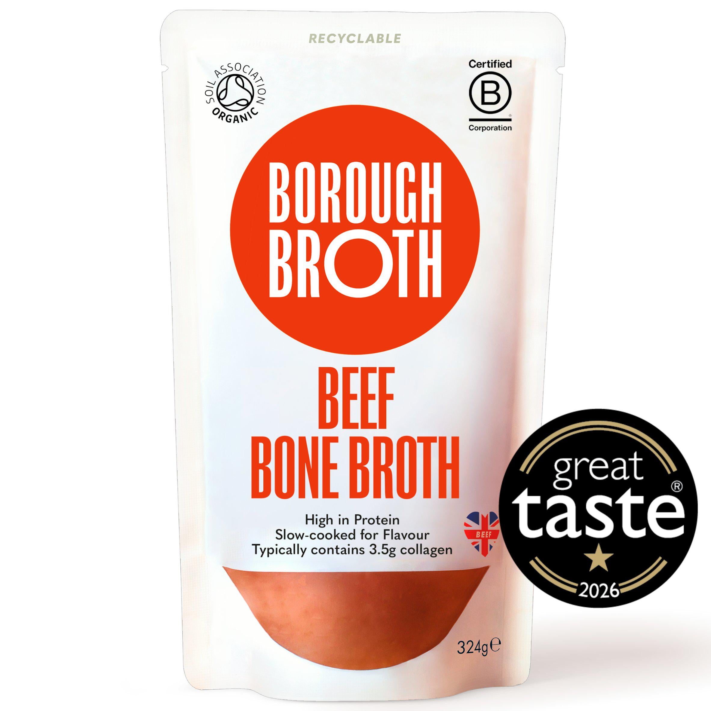 Borough Broth grass fed organic beef bone broth 324g (British brand)