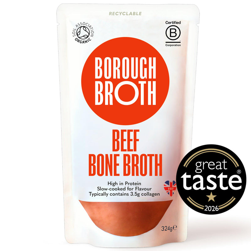 Borough Broth grass fed organic beef bone broth 324g (British brand)