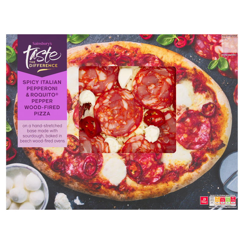 Sainsbury's spicy pepperoni and roquito pizza 472g (British brand)